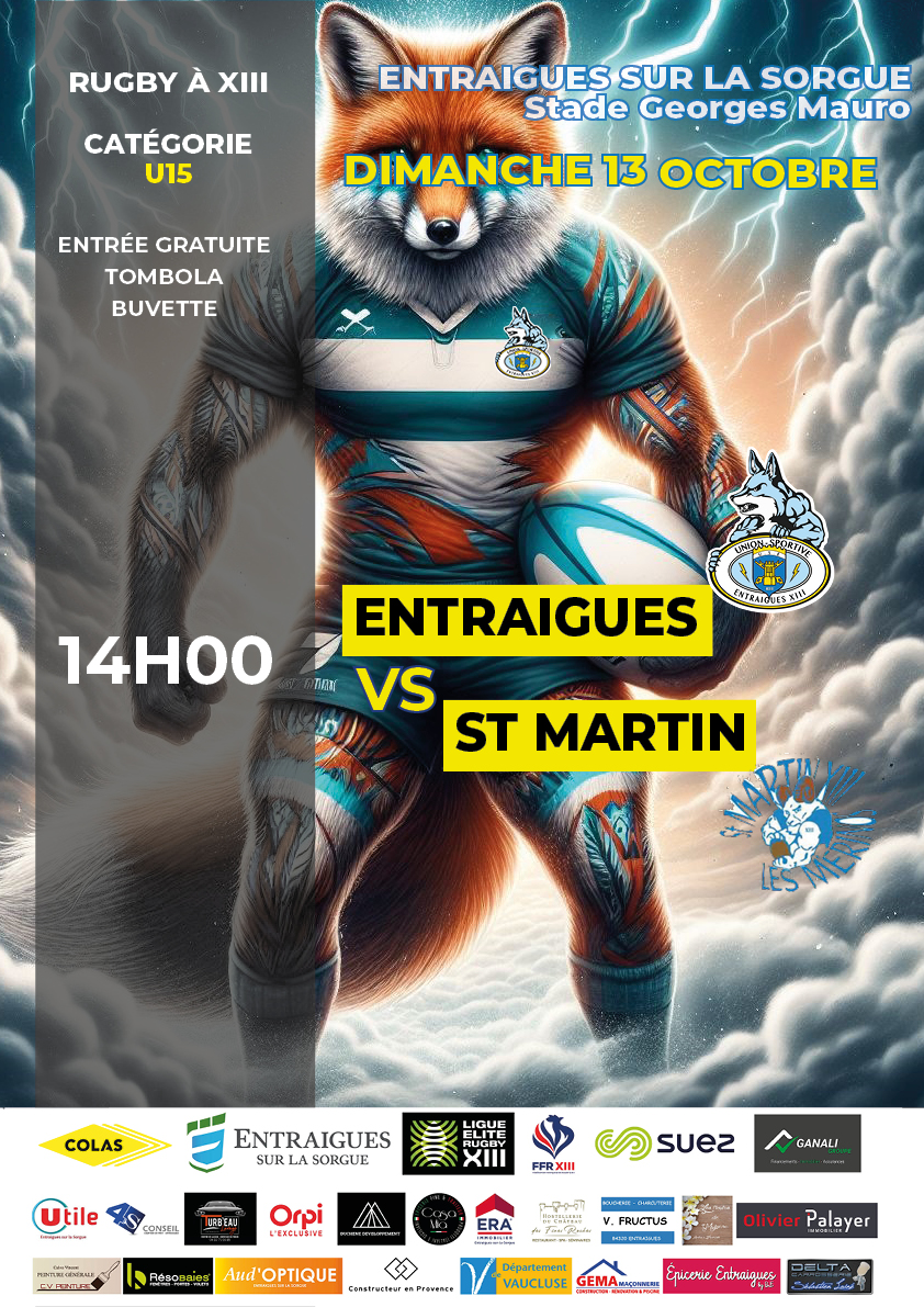 Rugby à XIII affiche de match U15 catégorie Minimes. USEXIII vs ST MARTINXIII 