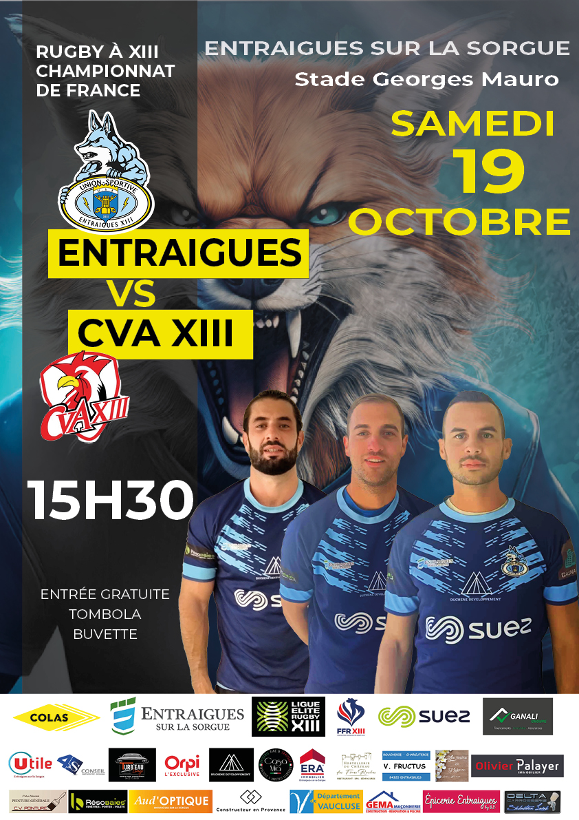 affiche de match sénior division nationale 19 octobre stade georges Mauro USEXIII vs CVAXIII