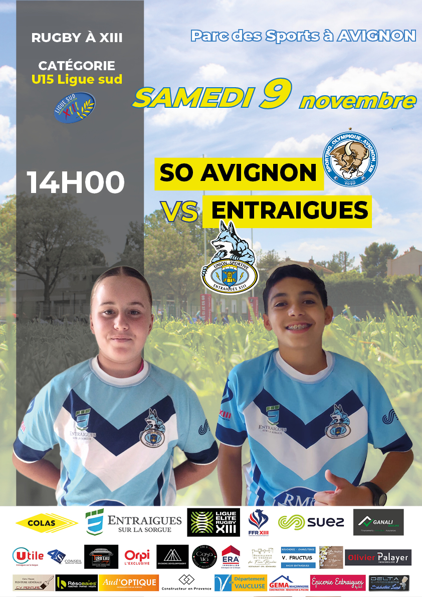 Affiche de match U15 Minimes USEXIII vs SOAXIII aux parc des sports à Avignon