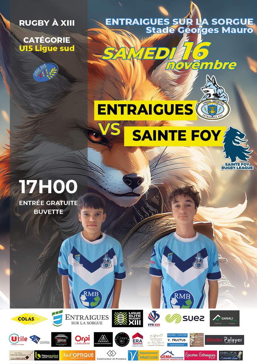 affiche U15 Minimes USEXIII vs SAINTE FOIX stage Georges Mauro à Entraigues sur la Sorgue