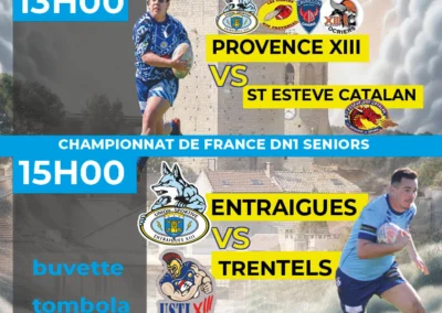 affiche de match dimanche 2 novembre . féminines useXIII vs Déesses catalanes 13h00 et USEXIII DN1 vs US TRENTELS à 15h00